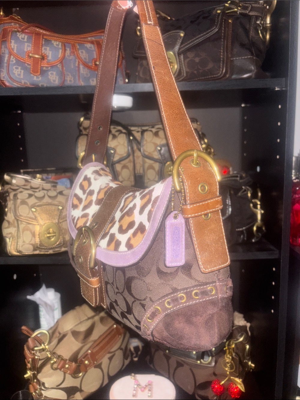 Rare Vintage Coach SoHo Shoulder Bag with Leopard calf hair and Lavender Trim - Picture 2 of 8